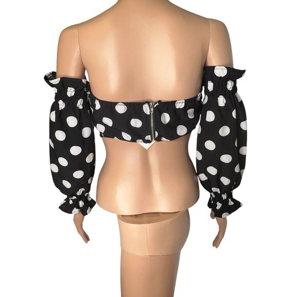 CBR Top Polka Dot Crop Top Sz Small Black White Chic Boutique - Picture 3 of 8